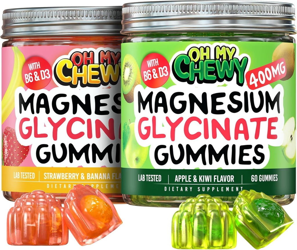 Magnesium Gummies Bundle – 2 flasker (60 hver) – Jordbær Banan & Apple Kiwi