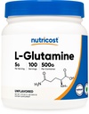 Nutricost L-Glutamine pulver (500 gram) Uslavored - Glutenfri og ikke-GMO, 100 Services