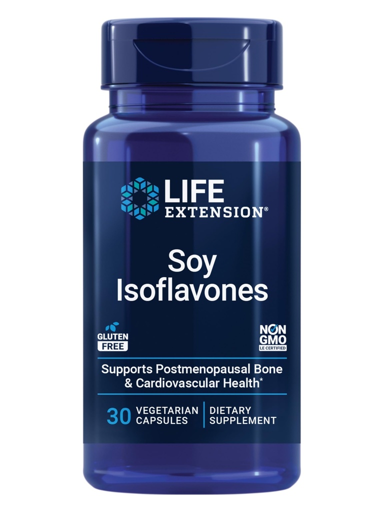 Livsforlengelse Soya Isoflavoner, hjerte, bein og cellulær helse støtte for postmenopausale kvinner, glutenfri, ikke-GMO, vegetarisk, 30 kapsler