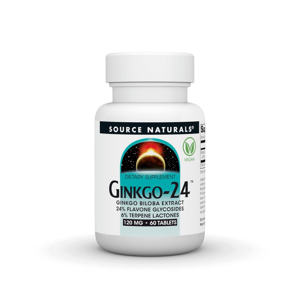 Kilde Naturals Ginkgo-24 - Ginkgo Biloba Extract 120 mg støtter mental akuitet - 60 tabletter