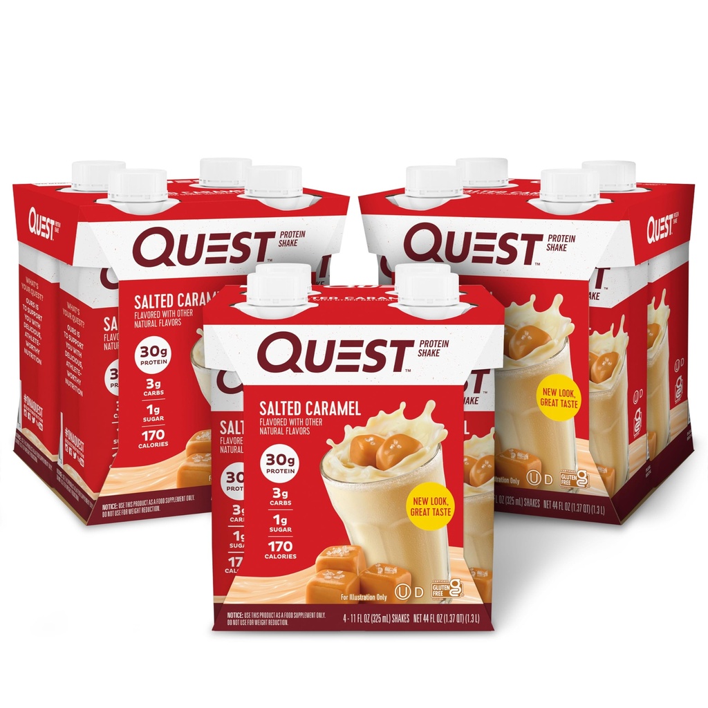 Quest Nutrition Klar til å drikke Saltet Caramel Protein Shake, 30g Protein, 3g Netto Carbs, Glutenfri, Keto Vennlig, 11 fl.oz 4 Count(Pack of 3)