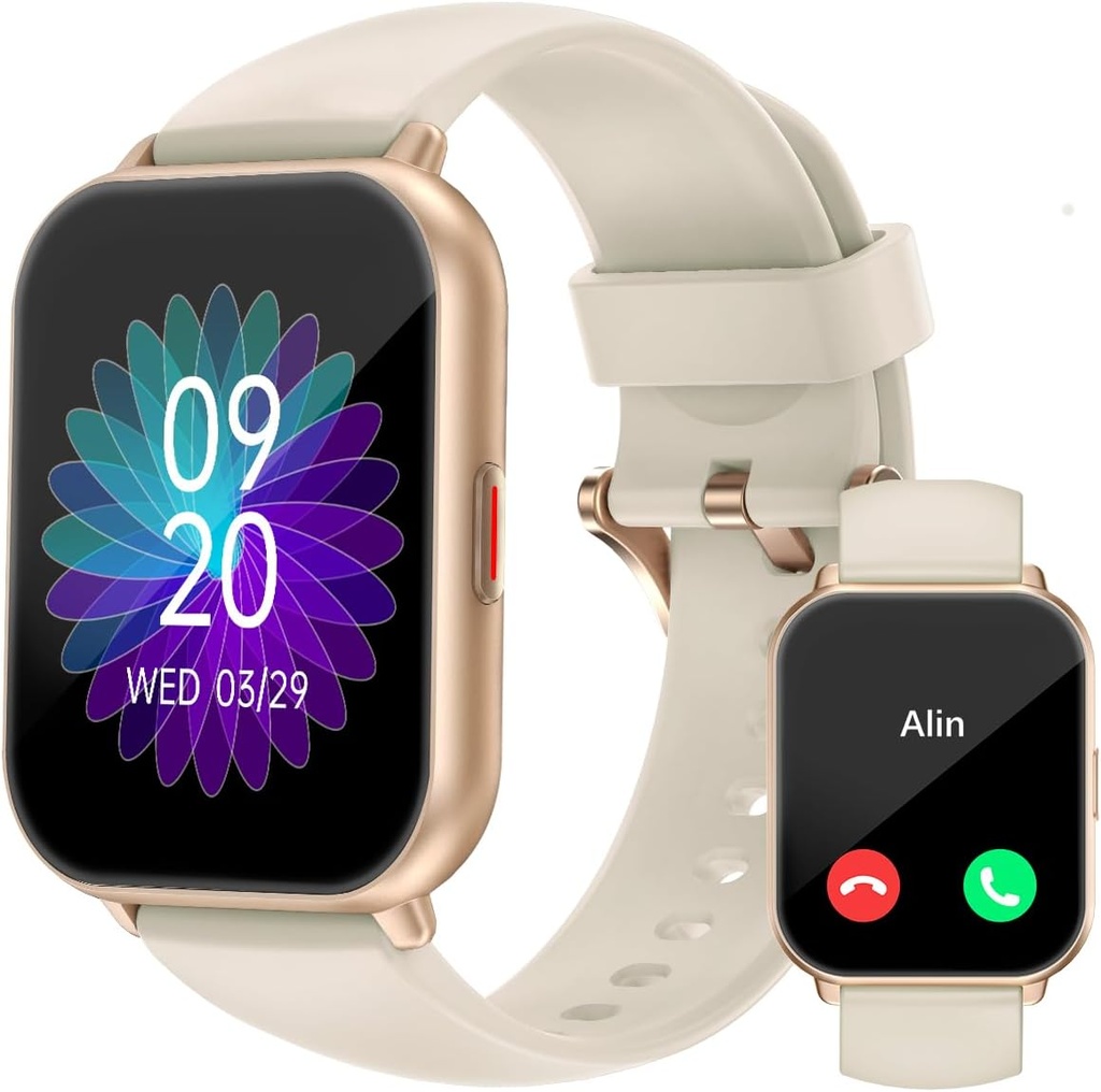 RUIMEN Smart Klokker For Kvinner Menn (Svar/Gjør samtaler, 2 Bands Inkludert), 1.8" Smartwatch for iOS/Android Telefoner, Fitness Tracker hjertefrekvens/Sleep Monitor Digital Klokke Vanntett Melke Hvit