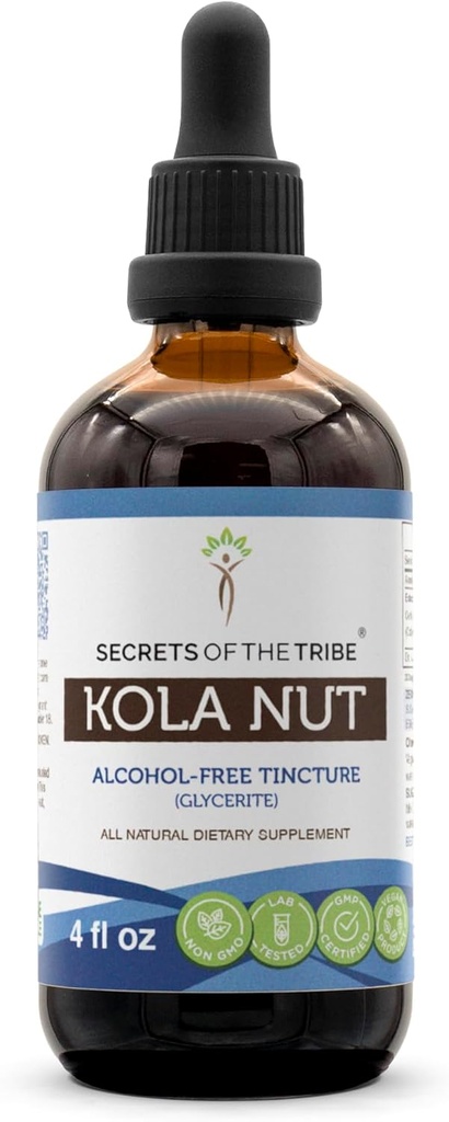 Hemmeligheter av Tribe Kola Nut Tinkture alkoholfri ekstrakt, Kola mutter (Cola Acuminate) Tørket nøtt (4 FL OZ)