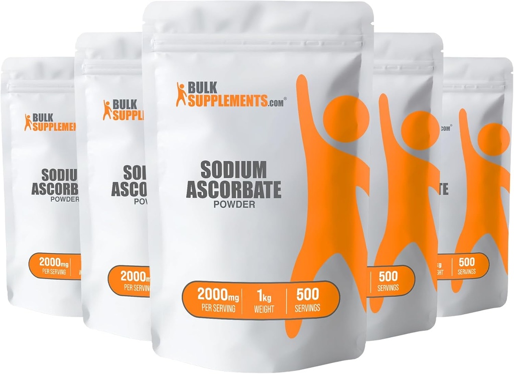 BulkSupplements.com Natrium Askorbat pulver - for immunstøtte, Natrium Askorbat Vitamin C - Buffered Vitamin C, Glutenfri, 2000 mg per servering, 5kg (11 lbs) (Pack of 5)