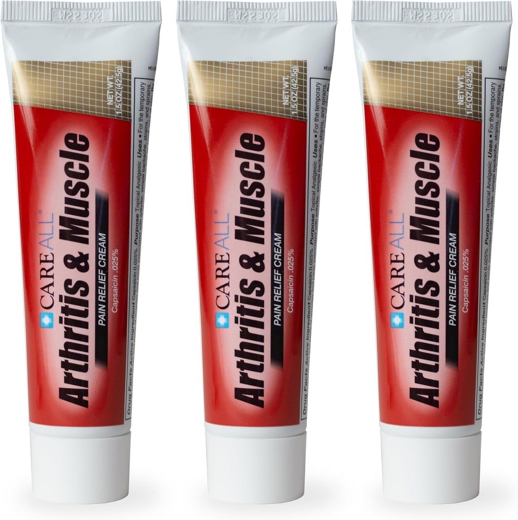 CareAll Capsaicin Arthritis, Muskel, og Joint Cream 1.5 oz. (3 pakke), lindring av mindre smerter og smerter fra ryggsmerter, Sprains, Strains, Arthritis. Fragrance Gratis
