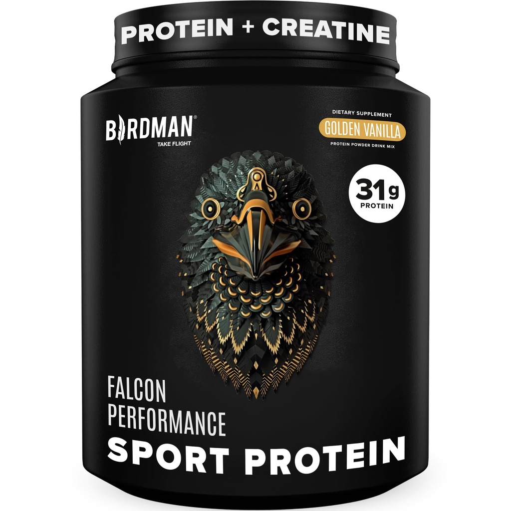 BIRDMAN Falcon Performance Vegansk Protein pulver, 31g Protein, 5g Kreatin, 5g BCAA, Probiotika, Electrolytes, Pre Workout, Lavt karbohydrat, Sukkerfri og Dairy Free, Plant Basert Vanilla Protein -19 Servings