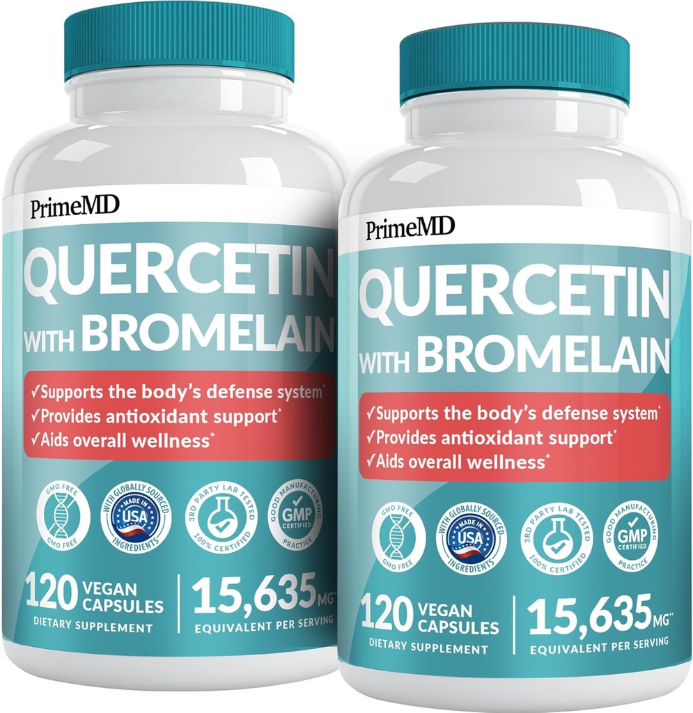 28-i-1 Quercetin med Bromelain Supplement - Quercetin 500mg kapsler for daglig immunforsvarsstøtte - Quercetin med vitamin C og sink for voksne beriket med vitamin D (120 ct, pakke med 2)