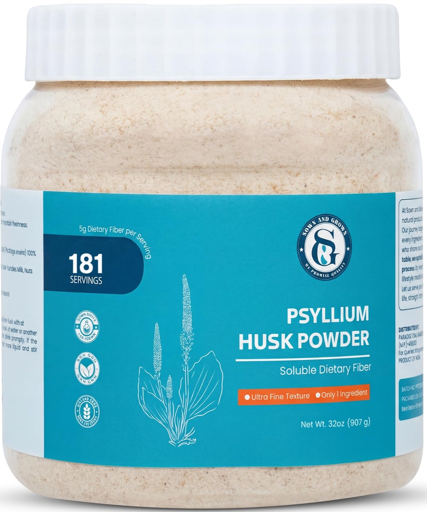 Psyllium Husk Powder- 2lb, 32oz | Lett å blande Dietar Fiber | Rense Digestive System | Finely Ground Powder | Ideell for Keto Baking | Ikke-GMO