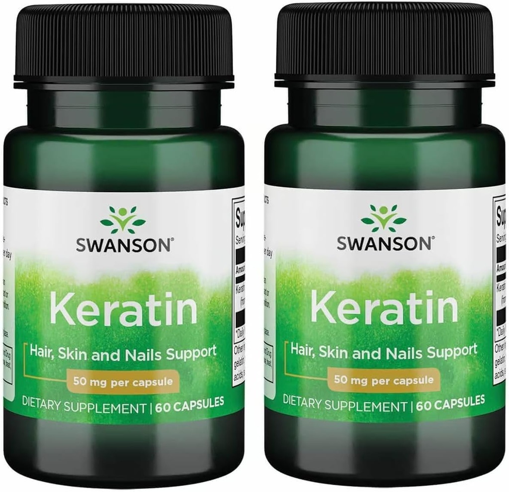Swanson Keratin (fra tibetansk ull) - naturlig kosttilskudd for å fremme sunne ledd, hår, hud og negler - hjelper nourish sunne sammenhengende vev - (60 kapsler, 50 mg hver) (2 pakke)