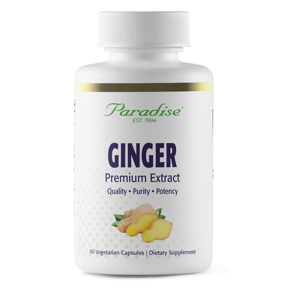 Paradise urter Premium Ginger Extract for Digestive Helse, Super Potent, Ultra ren, Vegansk, Ikke-GMO, Glutenfri, 60 Vegetariske kapsler