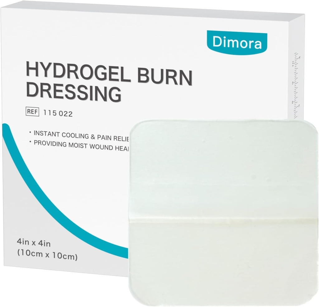 Dimora Hydrogel Burn Dressing 4" x 4" - Burn og sår Dressing Øyebliksbillede for mindre branner og sår, Soothing Moist Burn Pads for 1.-2. grad Burns, Cuts, Abrasions(10 greve)