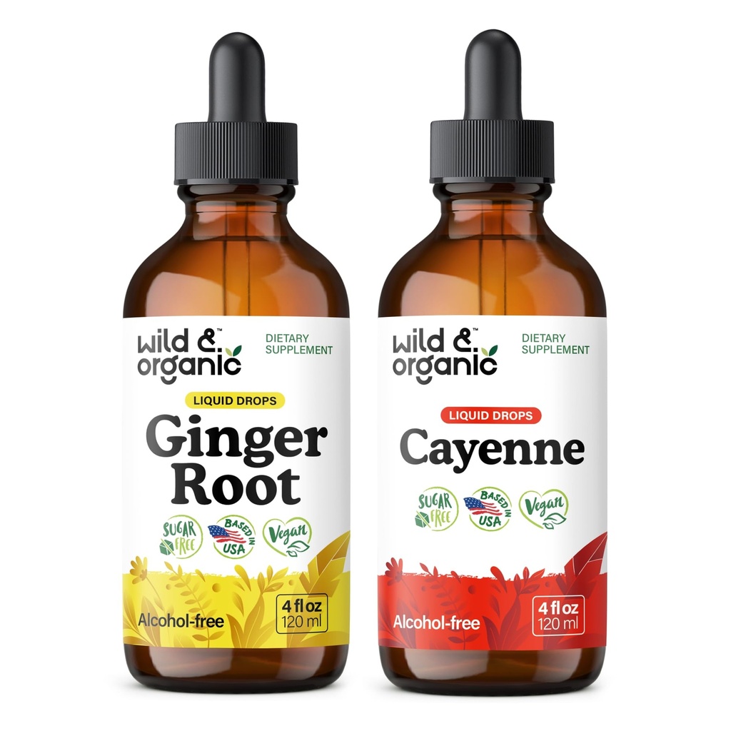 Wild & Organic Ginger Root Tinktur 4 fl oz & Cayenne Pepper Tinktur 4 fl oz