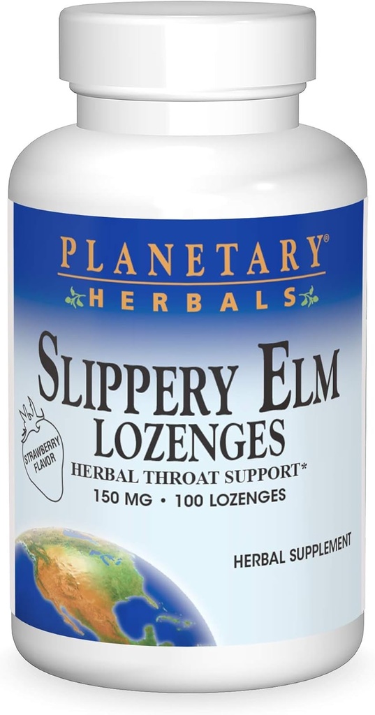 Planetary Herbals Slippery Elm Strawberry Lozenges, Herbal Throat støtte, 100 Lozenge