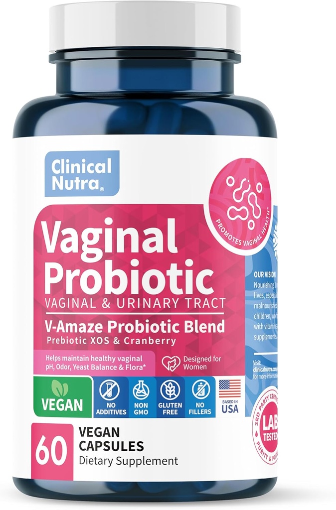 Kliniske Nutra Vaginal probiotika for kvinner pH-balanse, Vaginal Odor Control med prebiotika og Lactobacillus blanding - Kvinners Helse Supplement Sunn Vaginal Flora støtte 60 kapsler