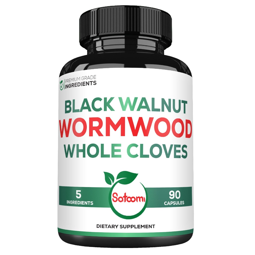 Satoomi 5 i 1 Wormwood Kapsler Supplement - med Black Walnut Cloves Turmeric og Berberine HCl - 90 Kapsler - Immunsystem & Digestion Helse