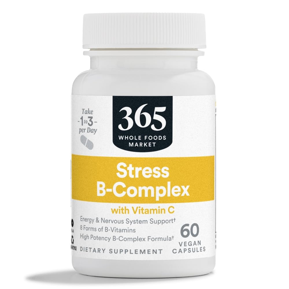 365 av hele matmarked, stress B-kompleks med vitamin C, energi og nervesystem støtte, vegansk, 60 kapsler