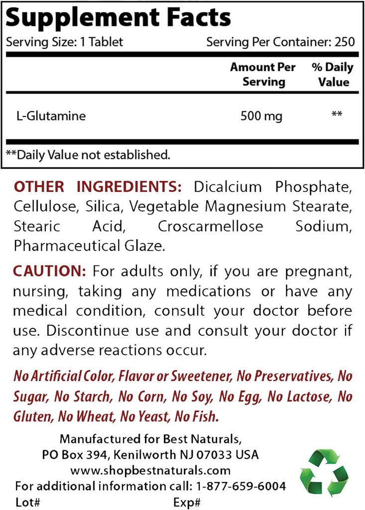 Beste Naturals L-Glutamine 500 mg & L-Citrulline 1500 mg