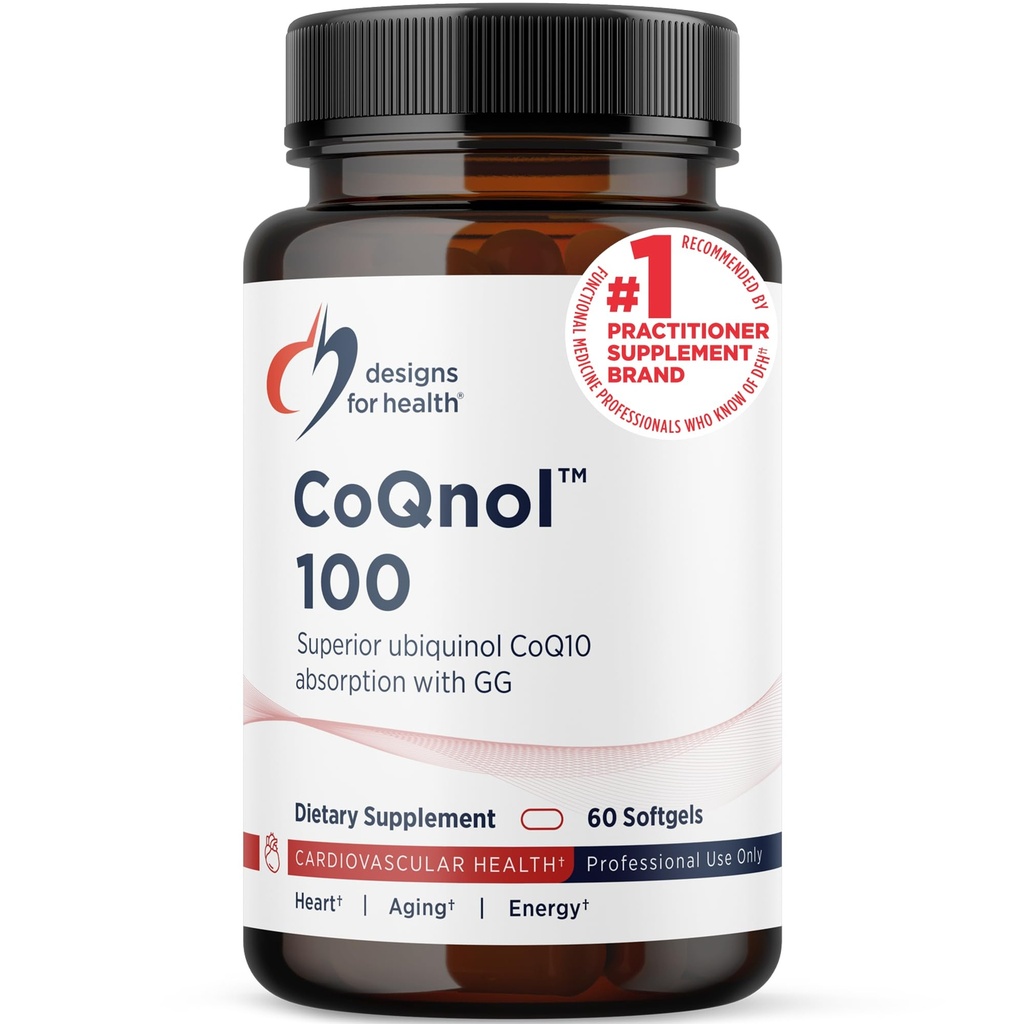 Designs for helse CoQnol 100mg - CoQ10 Ubiquinol med superior biotilgjengelighet + Eksklusiv absorpsjonsteknologi - Double CoenzymeQ10 Boost with GG - hjerte, sunn aldring + cellestøtte (60 Softgels)
