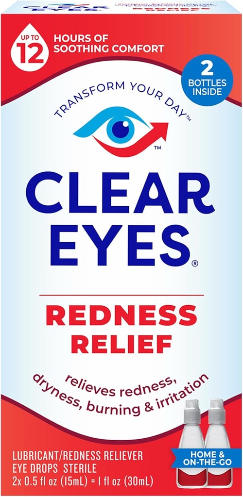 Klare øyne Rødhet Relief Øyedråper, hvite øyne og lindring tørrhet, brenning og irritation, 2 x 0,5 Fl Oz, Twin Pack