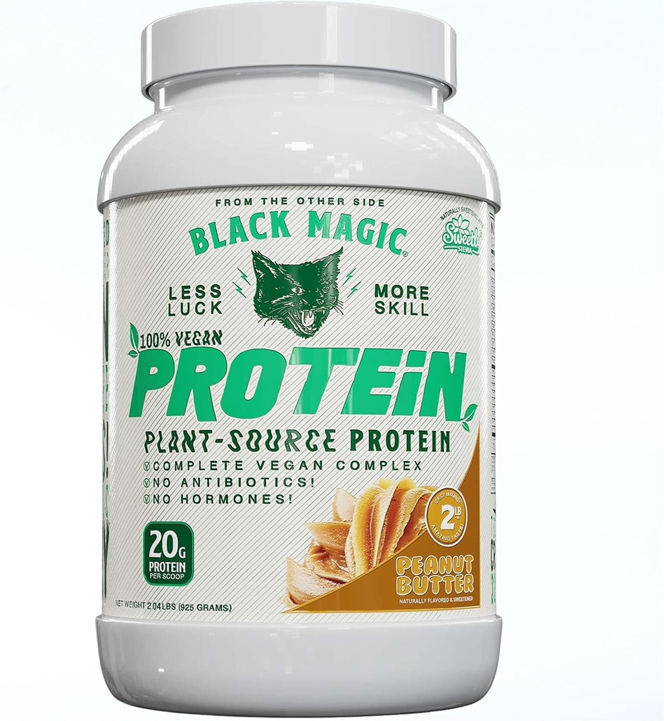 Svart Magisk Plant-kilde 100% Vegansk Protein - Keto, Lavt sukker, Dairy Free Protein - Pre/Post Trening - Peanut Smør - 20g Protein - 2 LB
