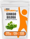 BulkSupplements.com Ginkgo Biloba Ekstrakt pulver - fra Ginkgo Biloba Leaf, Antioksidant Kilde, Herbal Supplement - Glutenfri, 200 mg per servering, 250g (8,8 oz) (pakke av 1)
