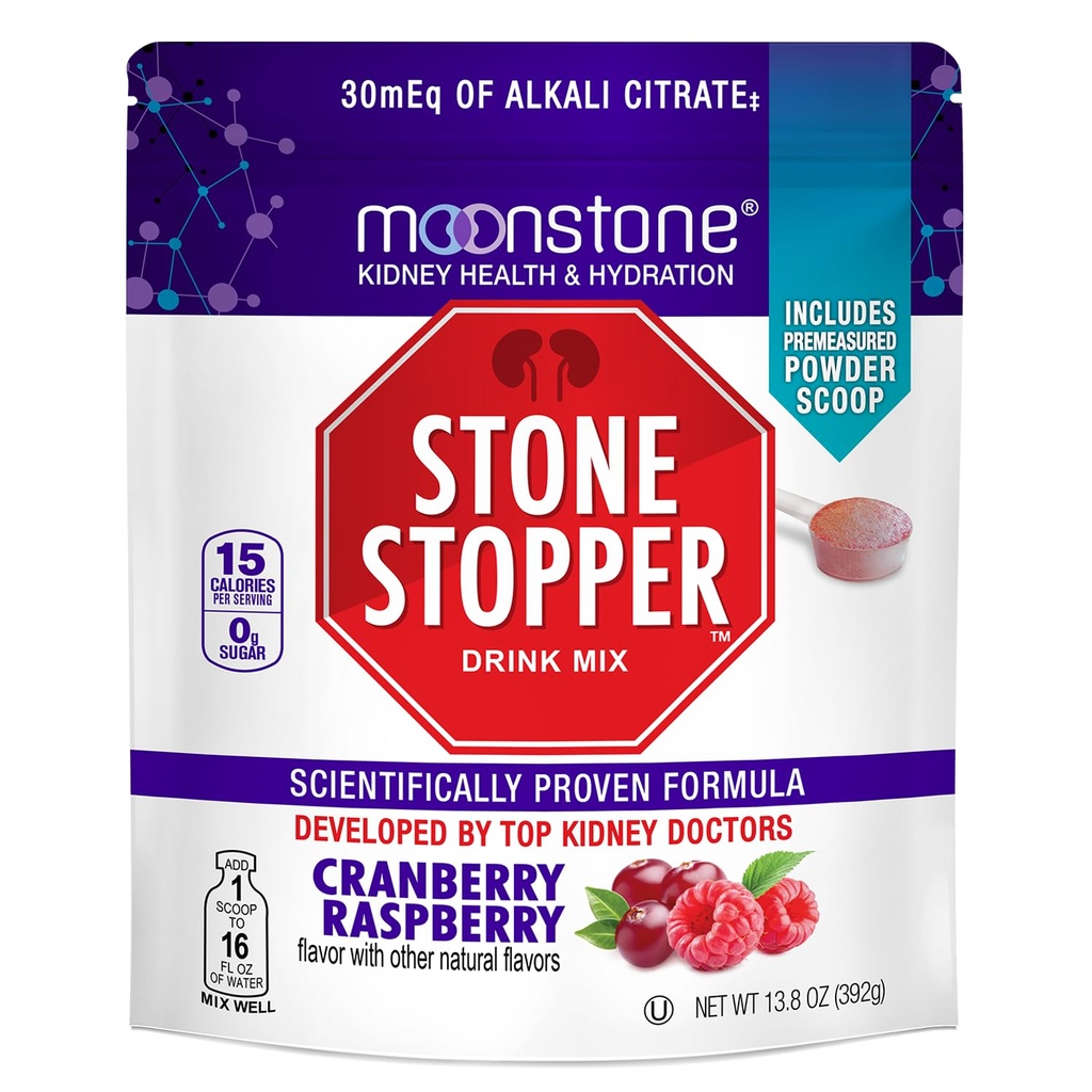 Moonstone Stone Stopper Drink Blande, Cranberry Raspberry, Nyre stein Forebygging, Kalsiumoksalat Beskytter, Utviklet av urologer å forbedre Hydration og støtte Nyre helse, 30 dagers forsyning