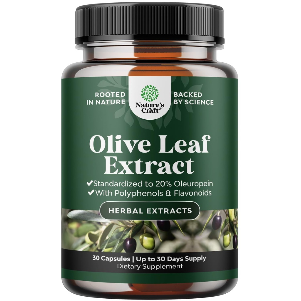 Potent Olive Leaf Extract Capsules - høy styrke antioksidant Supplement med ren Olive Leaf med 20% Oleuropein - Herbal hjerte helse Supplement - Vegan Non-GMO & Glutenfri (1 måneds forsyning)