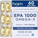 HAIM EPA1000 – Høy potens EPA Fish Oil Supplement – 1.100mg Omega-3 for hjerte, hjerne og felles helse – Farmasøytisk-Grade Softgels – Rene, Burpless Kapsler – 60 Softgels – laget i USA