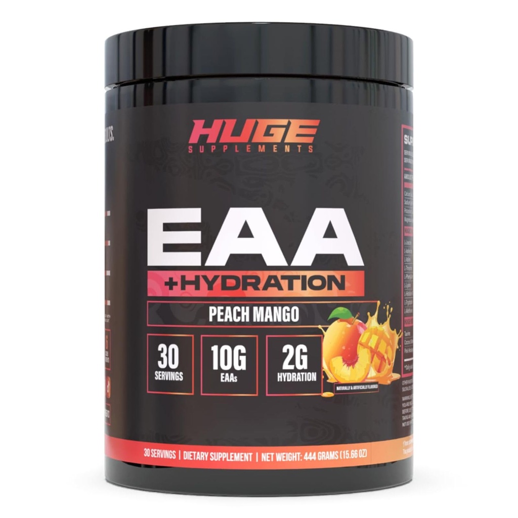 Stor EAA Supplement, Høyeste dosert essensielt aminosyre pulver, 12.8g EAA & 8g BCAA Per servering, muskelvekst, gjenoppretting og ytelse (Peach Mango)