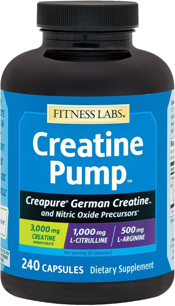 Fitness Labs Kreatinpumpe med L-Citrullin, L-Arginin og Creapure Creatine Monohydrat - 240 Kapsler