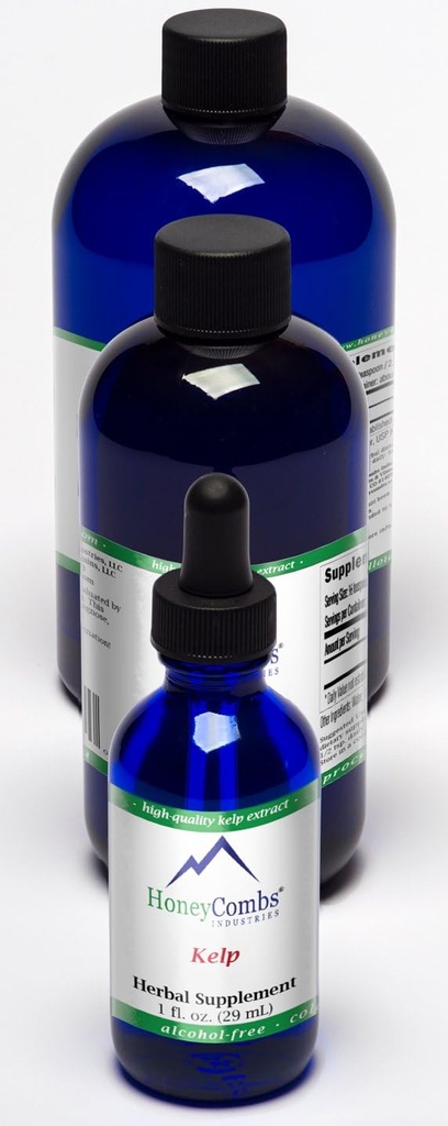 HoneyCombs 8oz. Kelp - Støtter hjernen, digestion, glands, hår, hjerte og mer - alkoholfri væskeekstrakt