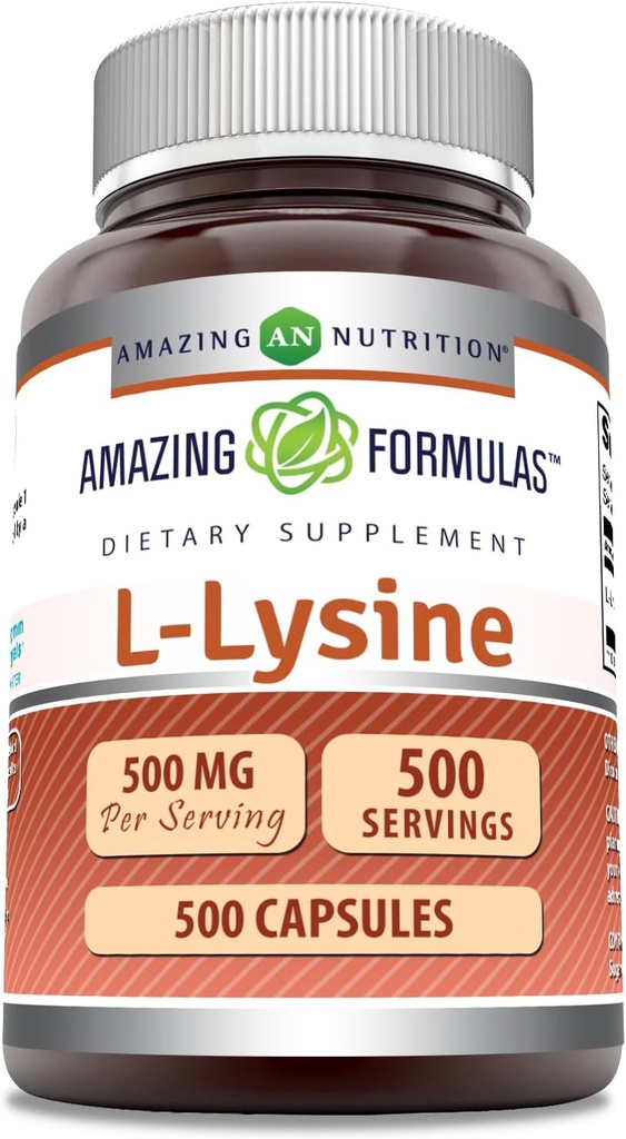 Amazing Formler L-Lysine 500 mg Kapsler Aminosyre Supplement | Ikke-GMO | Glutenfri | laget i USA (500 greve)