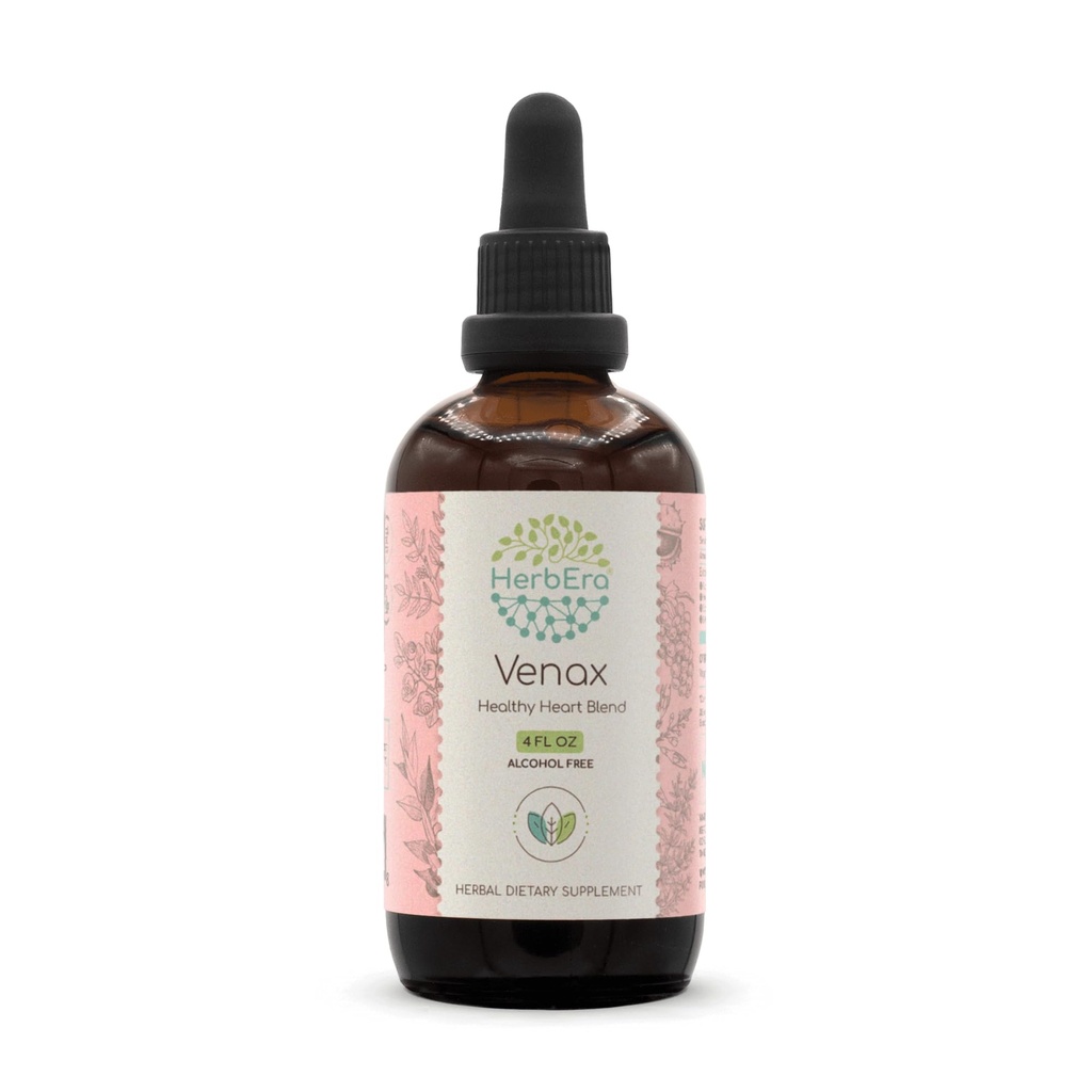 HerbEra Venax B120 alkoholfri ekstrakt Tinktur, konsentrert flytende dråper: Butcher's Broom Root, Hest Chestnut Nut, Rosemary Leaf, Prickly Ash Bark, Bilberry Leaf, Grape Seed. Steinrot. 4 Oz