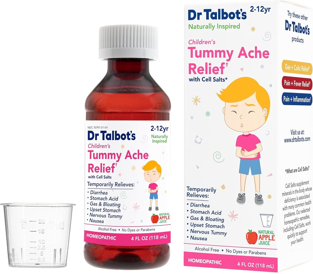 Dr. Talbot's Children's Tummy Ache Relief Medicine - 4 oz - Inkluderer doseringscup - for 2-12 år gammel - naturlig Apple Flavor (Packaging Varies)