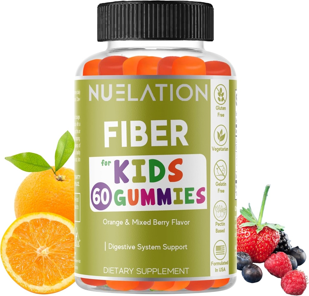 Fiber Gummies for barn - 60 greve - Vegetarisk, Glutenfri, Gelatinfri, Fiber Supplement for barn - Prebiotisk Fiber å støtte Digestion, Bobel bevegelse og immun helse