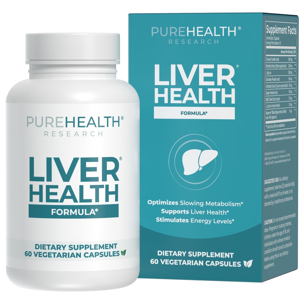 PUREHEALTH RESEARCH Liver Helse - Liver Cleanse Detox & Repair Support Supplement- med Melk Thistle, Turmeric Powder, Dandelion, Artichoke, Beet Root, Ginger, L Cysteine HCL og mer - 60 Kapsler