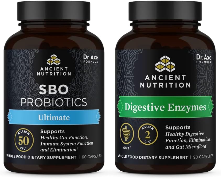 Gamle ernæring SBO Probiotika Kapsler, Ultimate, 60 Count + Digestive Enzymer Kapsler, 90 Count