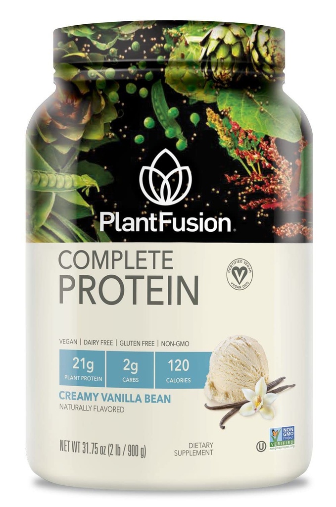 PlantFusion Komplett Vegan Protein pulver - Plant Basert Protein pulver med BCAA, Digestive Enzymer og Pea Protein - Keto, Glutenfri, Soyafri, Ikke-Daueri, Ingen Sukker, Ikke-GMO - Vanilla Bean 2 lb