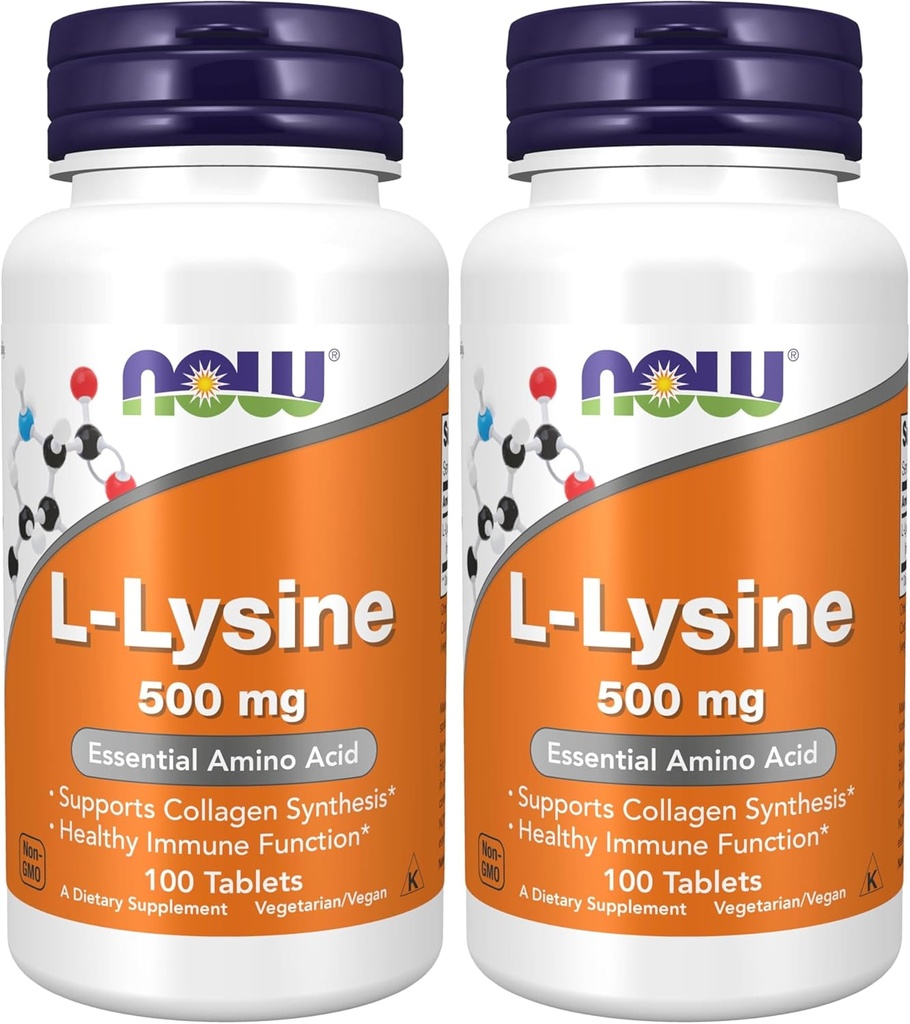 NU Kosttilskudd, L-Lysin (L-Lysin Hydrochloride) 500 mg, Aminosyre, 100 Count(Pack of 2)