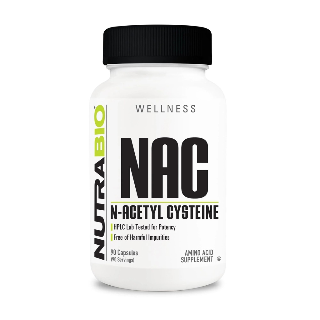 NutraBio N-Acetyl Cysteine Supplement (NAC) - 90 kapsler, 600 mg Hver - Kraftig Anti-Oksydant - Immunstøtte - Boost Glutathione