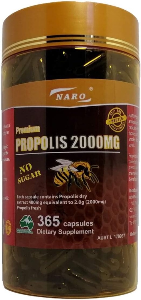 Naro Bee Propolis Extract 2000mg Premium Eucalyptus Dark 365 Capsules Australia