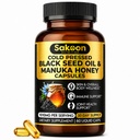 Svart Seed Oil Capsules - Med New Zealand Manuka Honning, kald presset tyrkisk nikkella sativa olje, 2% Thyrokinon, Immun & Digestiv støtte, laget i USA, 60 greve, 1010mg per porsjon