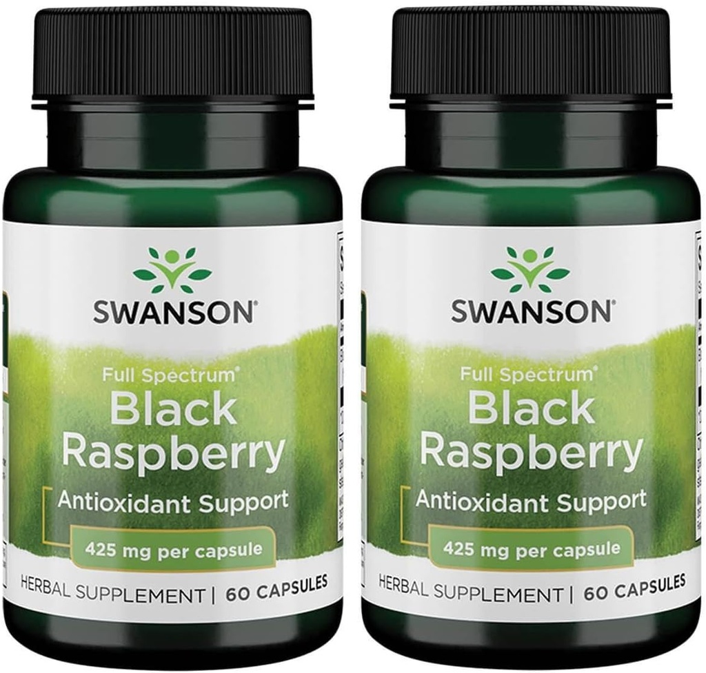 Swanson Black Raspberry - Herbal Supplement fremme generell velvære støtte - naturlig kilde til flavonoider og vitamin C - (60 kapsler, 425 mg hver) (2 pakke)