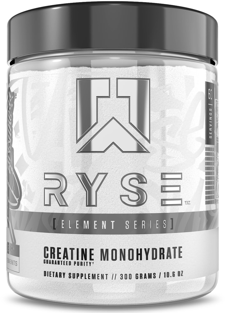 RYSE Kreatin Monohydrat pulver - Unflavored - Støtter menn og kvinner lean muskelvekst, styrke, kraft og utholdenhet - bidrar til å redusere tretthet og forbedre trening utvinning - 60 Serveringer