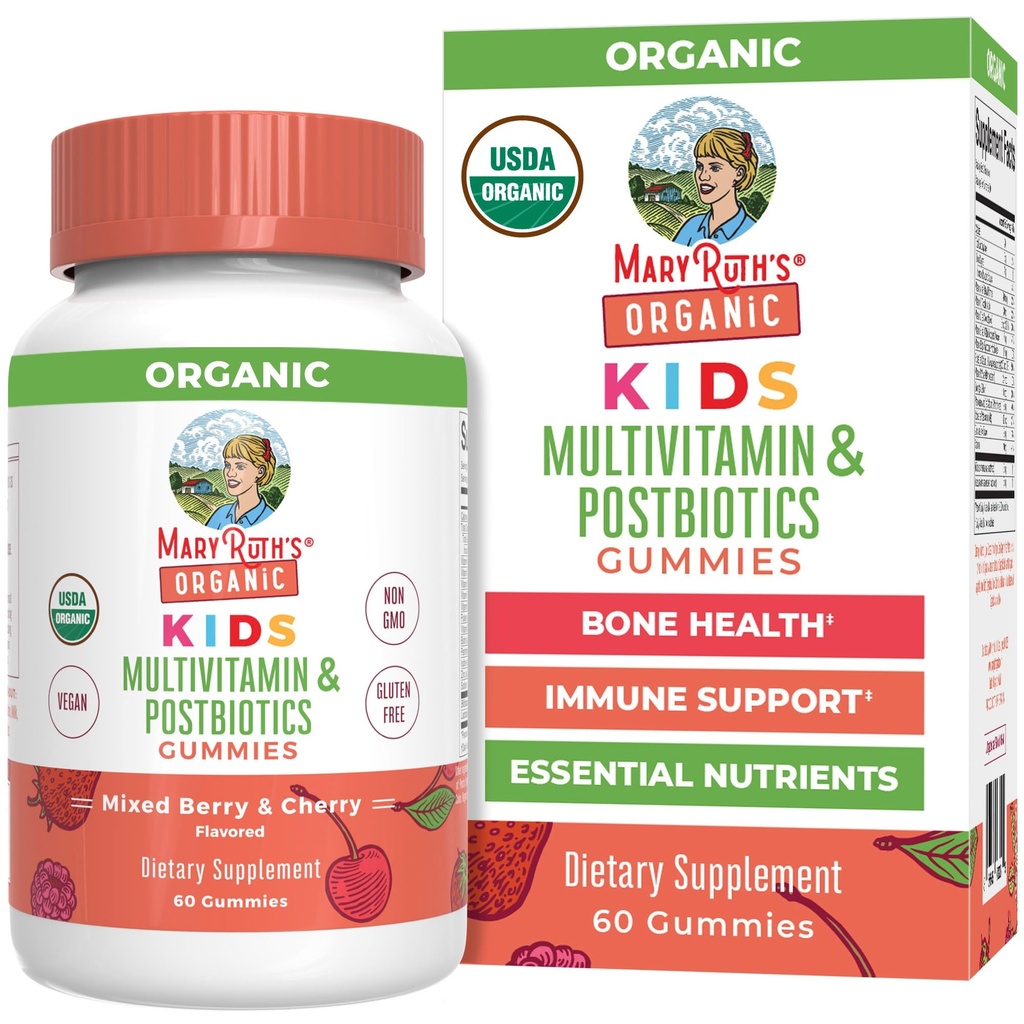 MaryRuth Organics Kids Vitaminer | USDA Organic | Multivitamin Gummies + Postbiotika for alderen 4+ | Lactobacillus Rhamnosus | Vegan | Ikke-GMO | 60 greve
