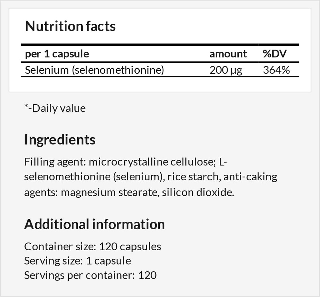 Selenium 200 μg (Selenometionin) - 120 kapsler - 4 måneders forsyning - Diett Supplement for å støtte Thyroid og immunsystem - etter MZ