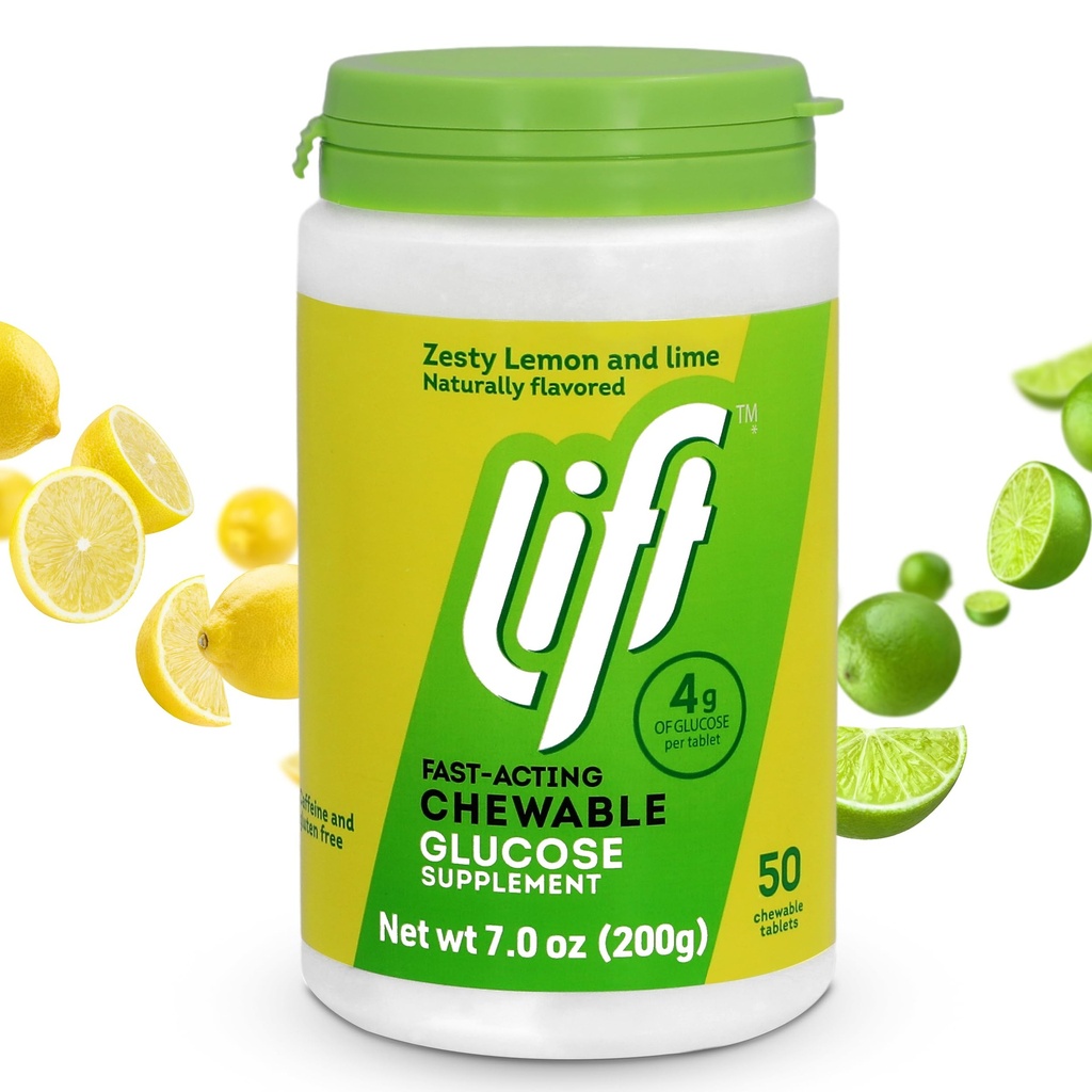 Heis Glucose | Fast-virkende glucose Chewable energitabletter | sitron & lime | 50 ct Jar (pakke med 1)