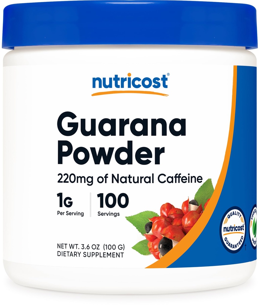 Nutricost Guarana Extract pulver 100 gram per flaske - Naturlig brasiliansk Herbal Koffein Energizer Supplement