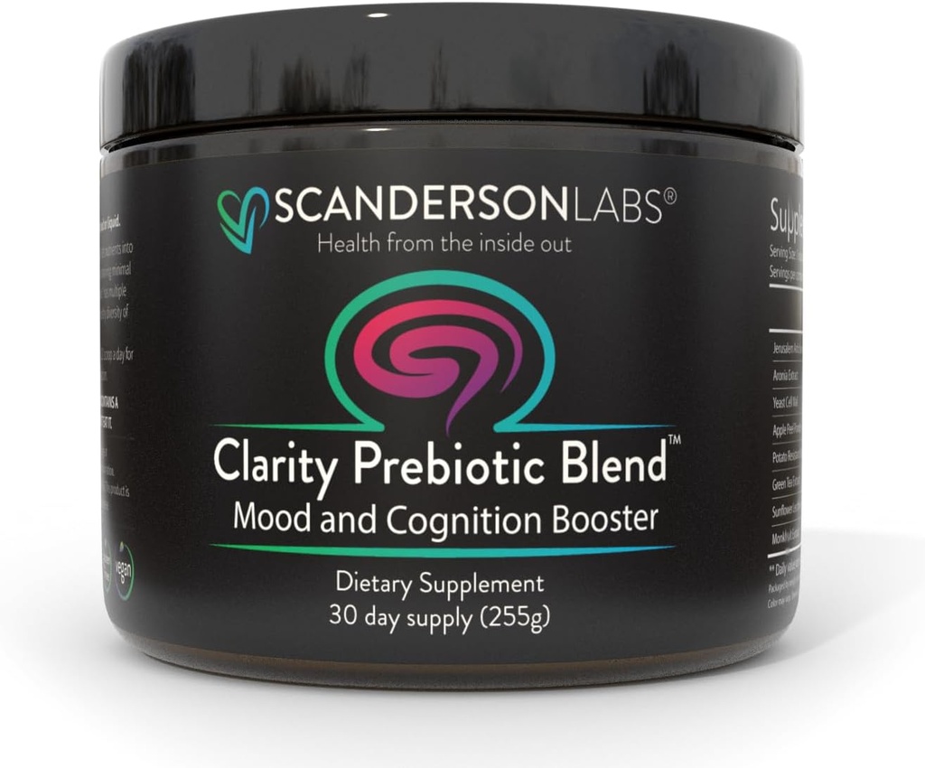 Clarity Prebiotic Blend – Optimer Gut og Mood via Gut-Brain-aksen – en måneds forsyning – Enkel å bruke, en Scoop blander med flytende eller mat – Vegansk, soyafri, Glutenfri, ikke-GMO