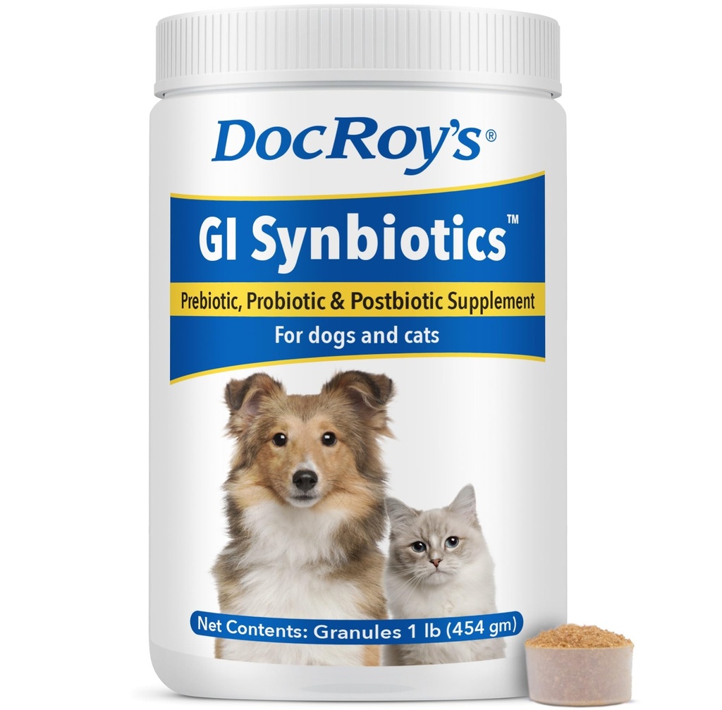Doc Roys GI-synbiotika Probiotiske og prebiotiske granulat for hund og katter – Digestive og immune Helse Supplement med levende kulturer, BgMOS & Beta Glucans – Kylling Flavor – 454g Granules